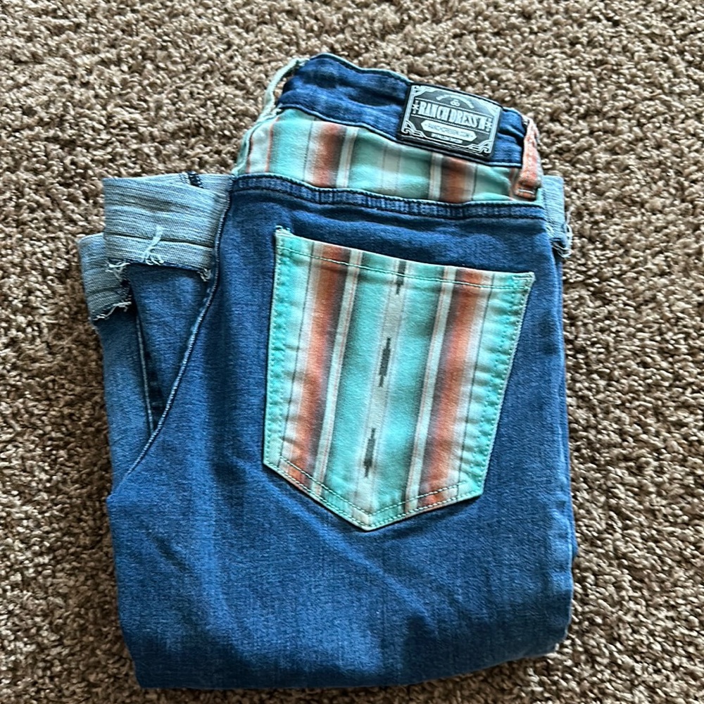 Ranch Dress’n Teal serape jeans